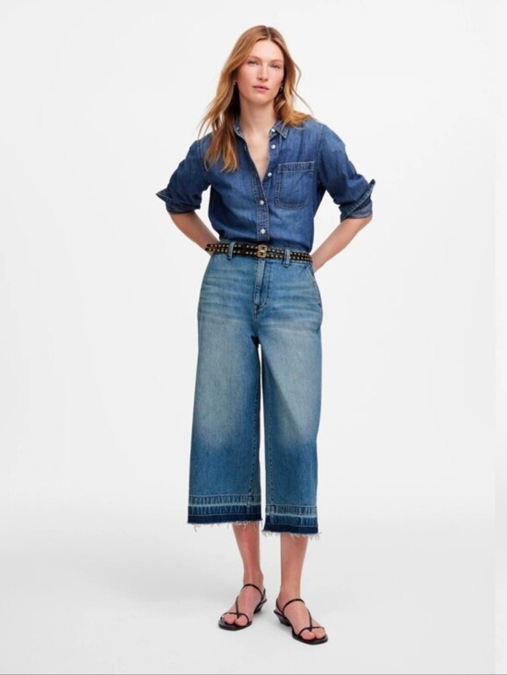 Madewell Release Hem High Waist Denim Culottes Jeans Women Size 27 Blue Wide Leg